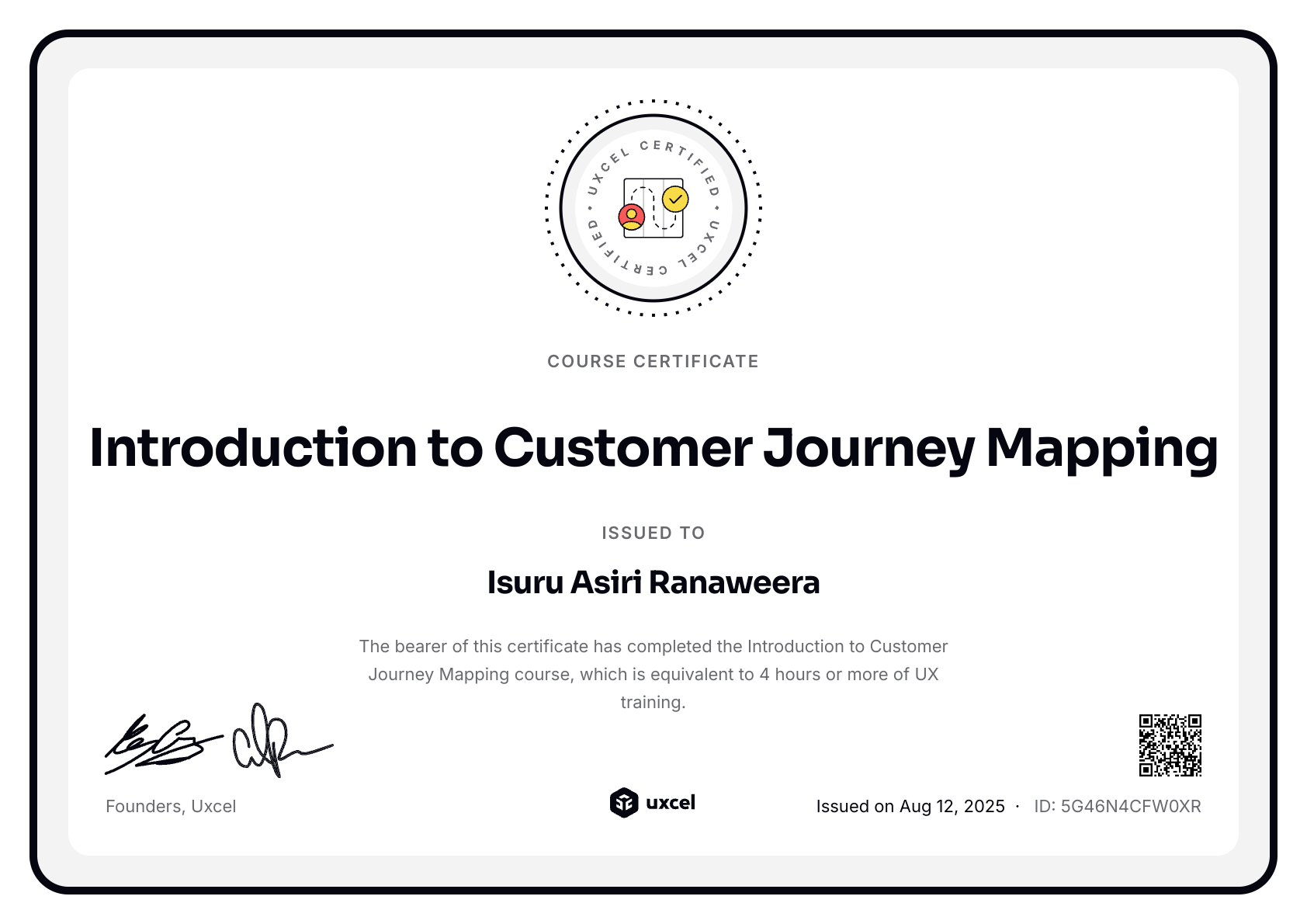 Isuru Asiri Ranaweera's certificate